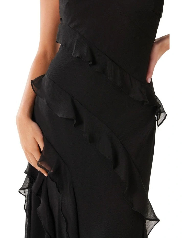 Poppy ruffle gown black