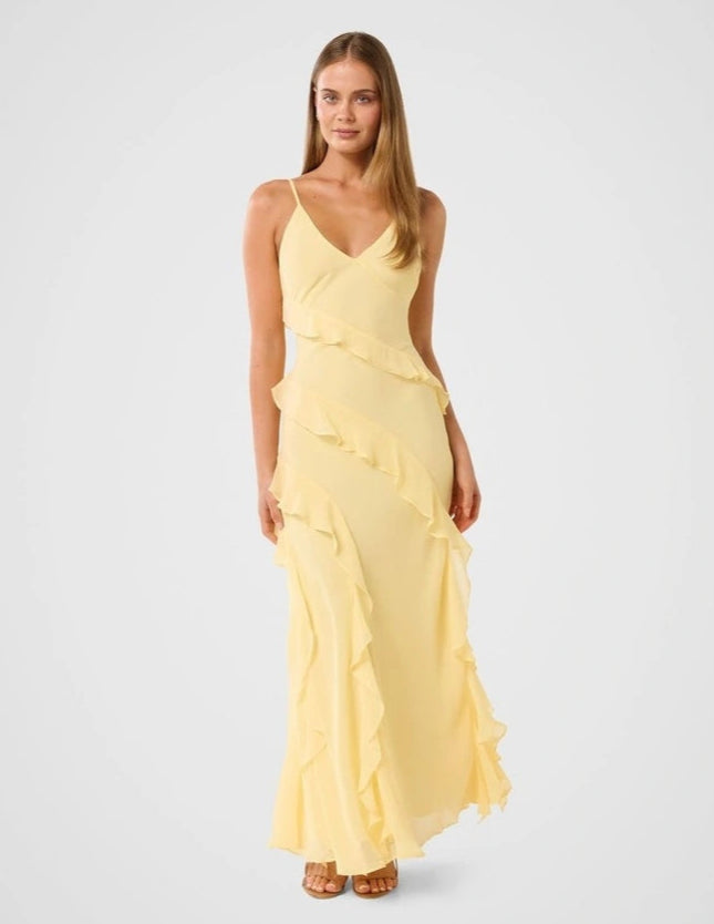 Poppy ruffle gown light banana