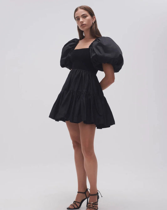Casa puff sleeve mini dress black