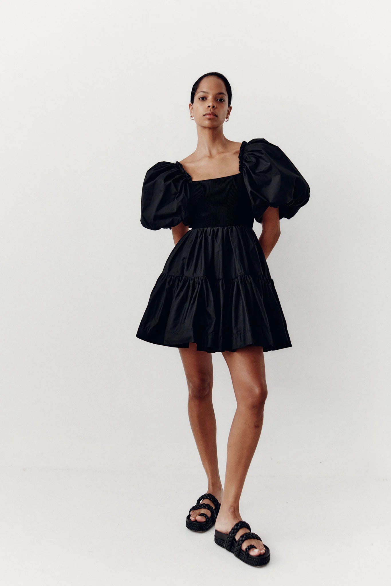 Casa puff sleeve mini dress black