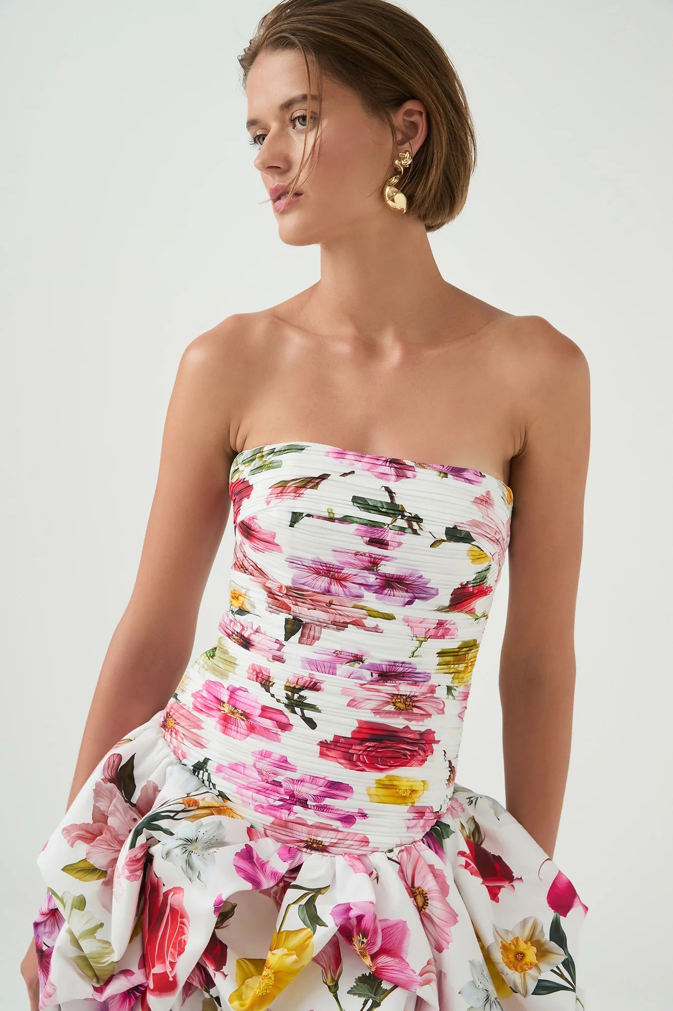 Violette bubble hem mini dress collage floral