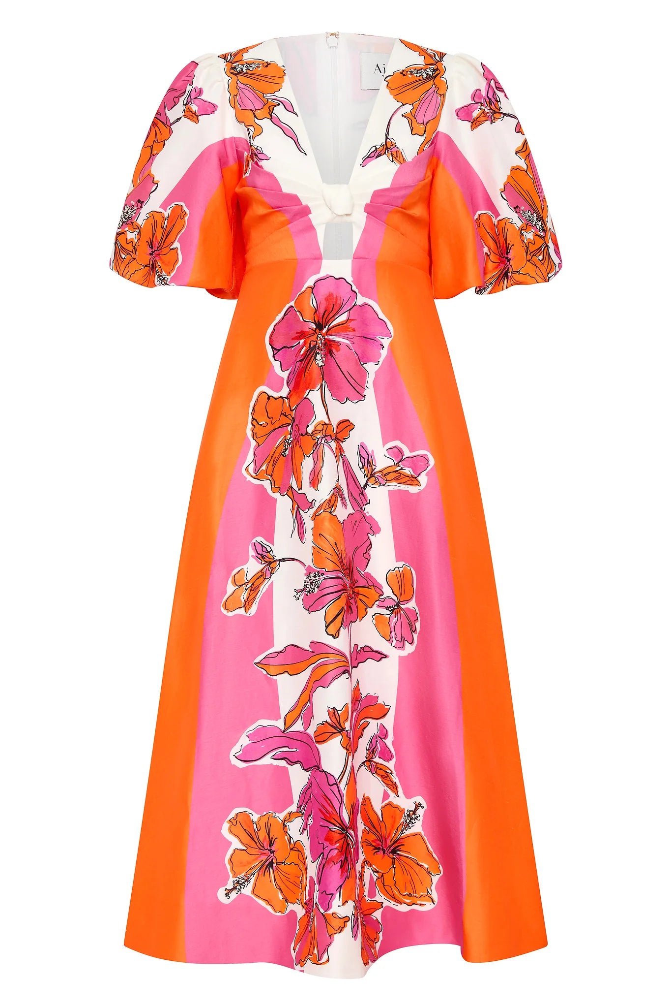 Overflow Knotted Midi Dress Vivid Hibiscus