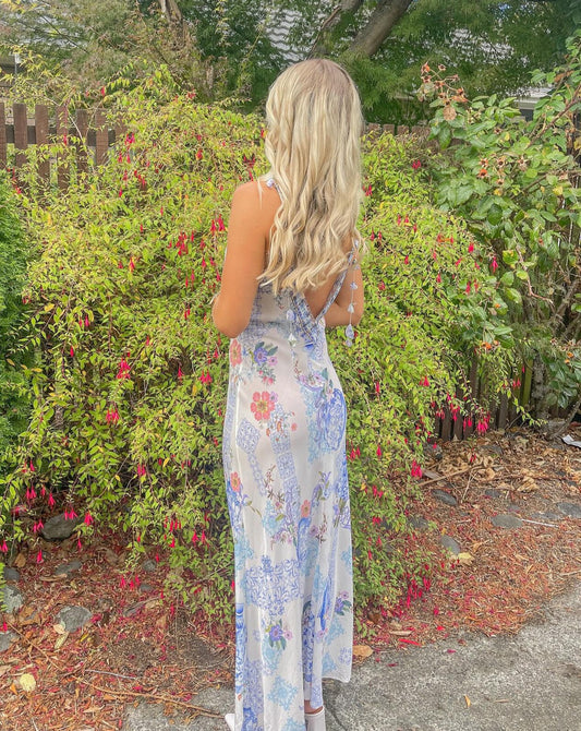 Paint Me Positano V neck bias slip dress