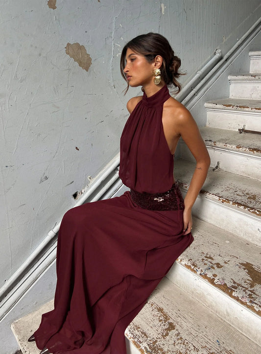 Darwin drop waist sequin dress burgundy