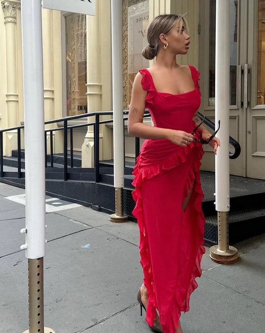 Ariela maxi dress cherry ruffle