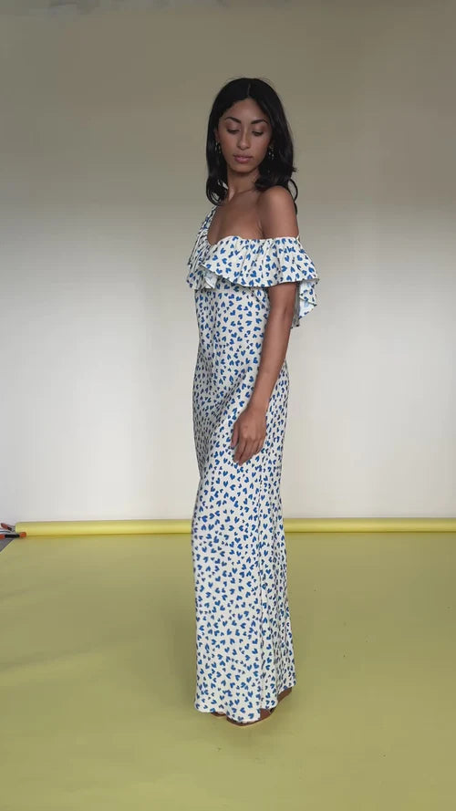 Hazel ruffle dress blue scatter hearts