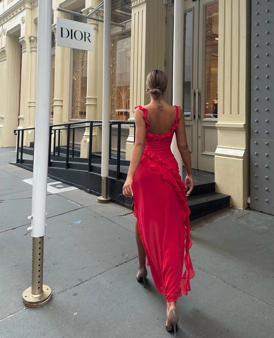 Ariela maxi dress cherry ruffle