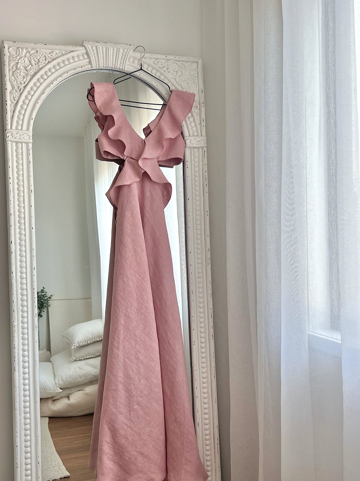 Blush flounce maxi dress