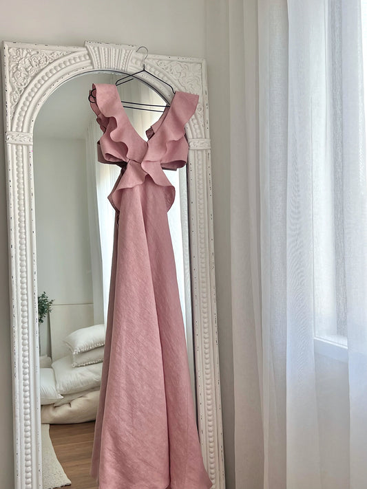 Blush flounce maxi dress