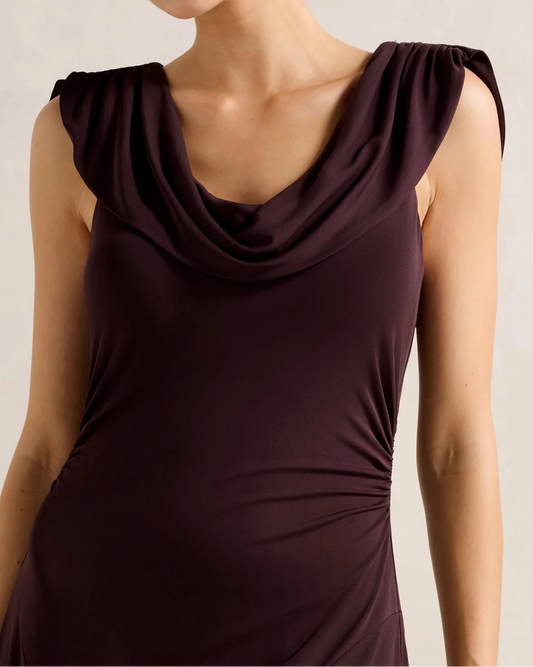 Oceana Cowl Jersey Dress Chocolate