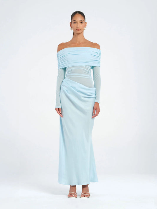 Yasmin off shoulder maxi dress baby blue