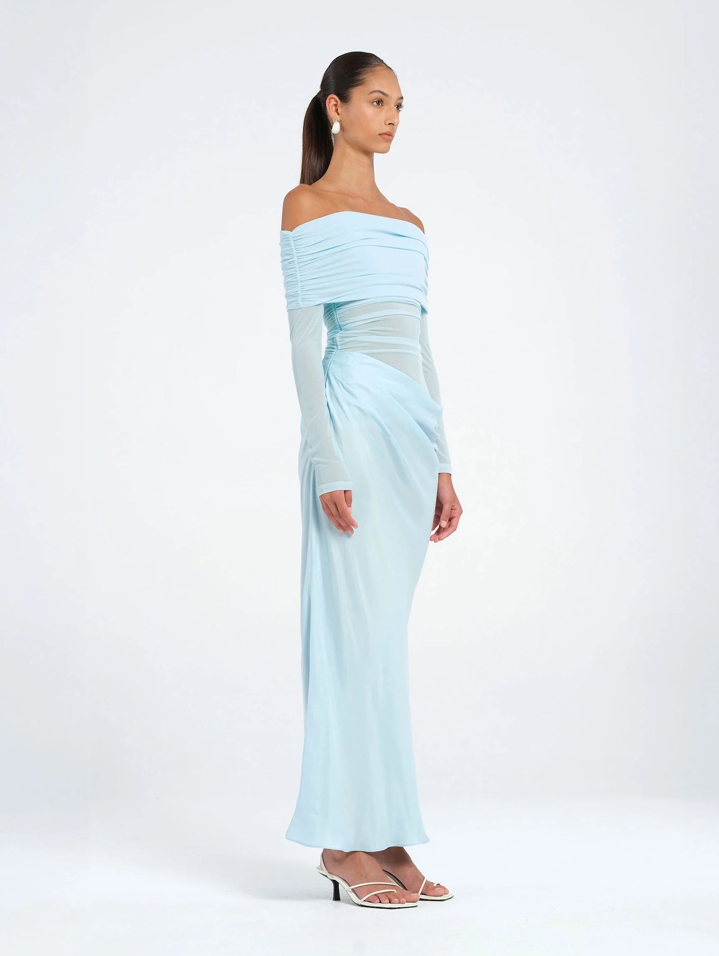 Yasmin off shoulder maxi dress baby blue