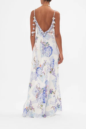 Paint Me Positano V neck bias slip dress