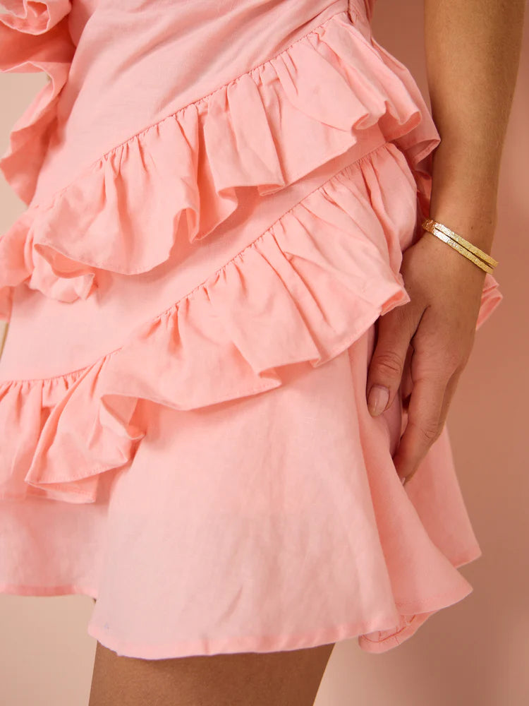 Adrift frill mini dress in rockmelon