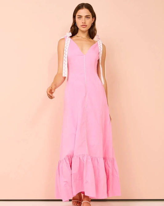 Adoncia tie shoulder maxi dress in valentine pink