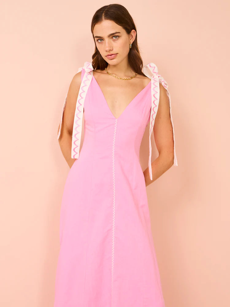 Adoncia tie shoulder maxi dress in valentine pink