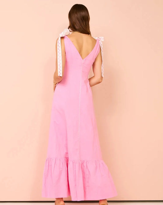 Adoncia tie shoulder maxi dress in valentine pink