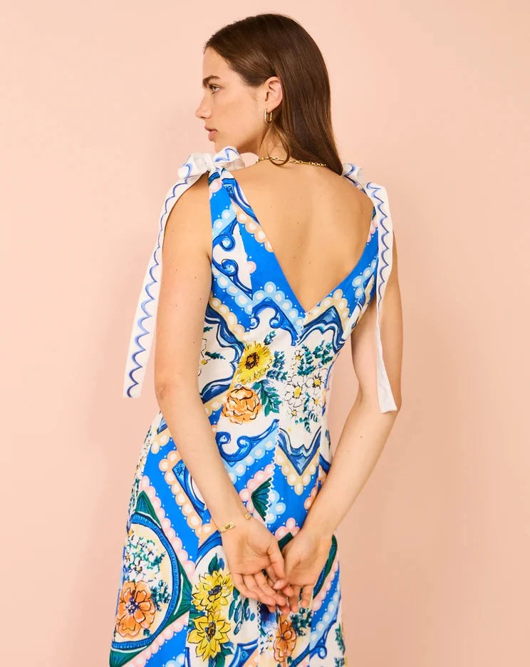 Adoncia Tie Shoulder Maxi Dress In Azure Floral