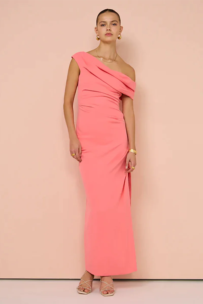 Alexis Off Shoulder Gown in Watermelon