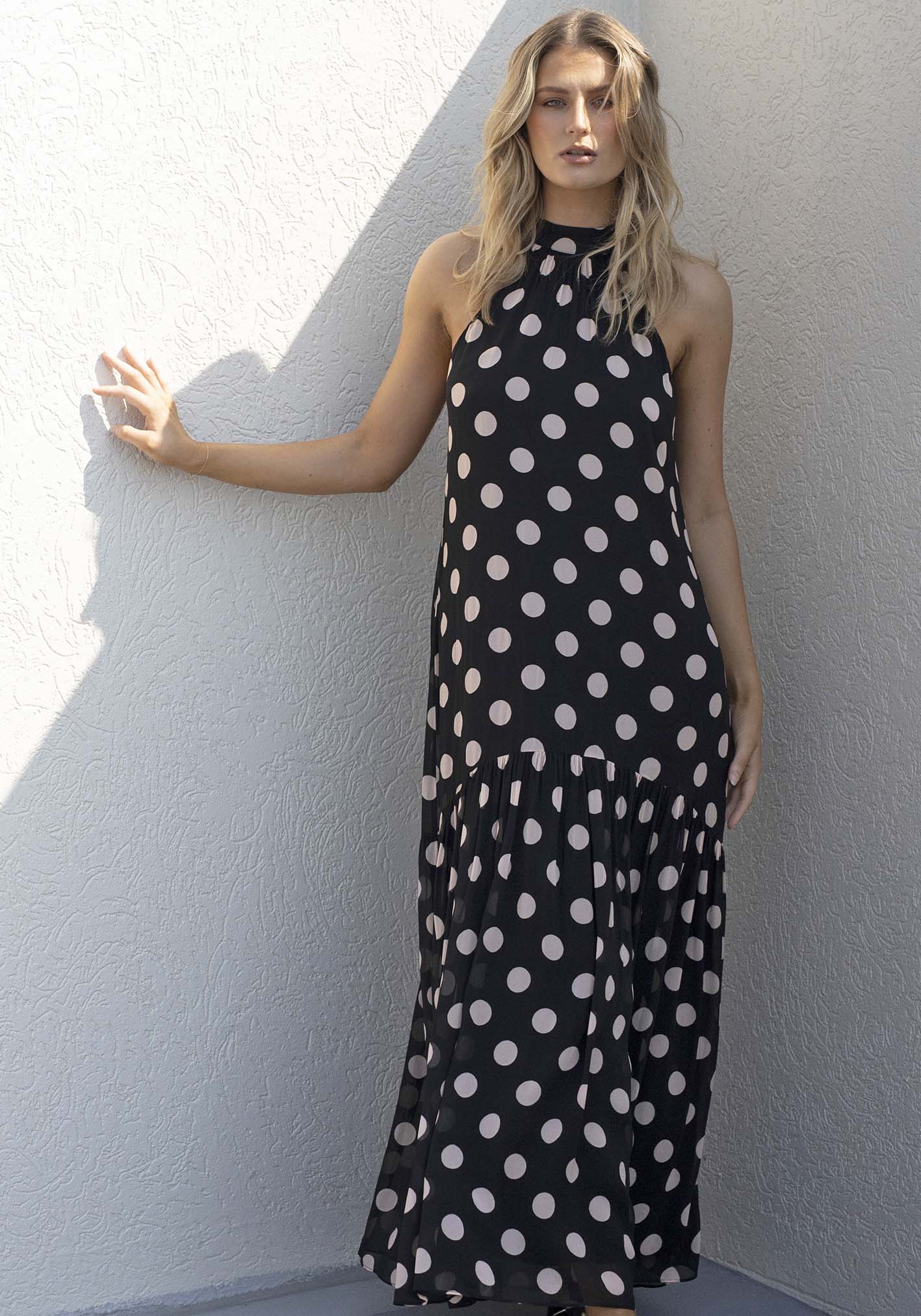Evertime Polka Dot Halter Maxi Dress