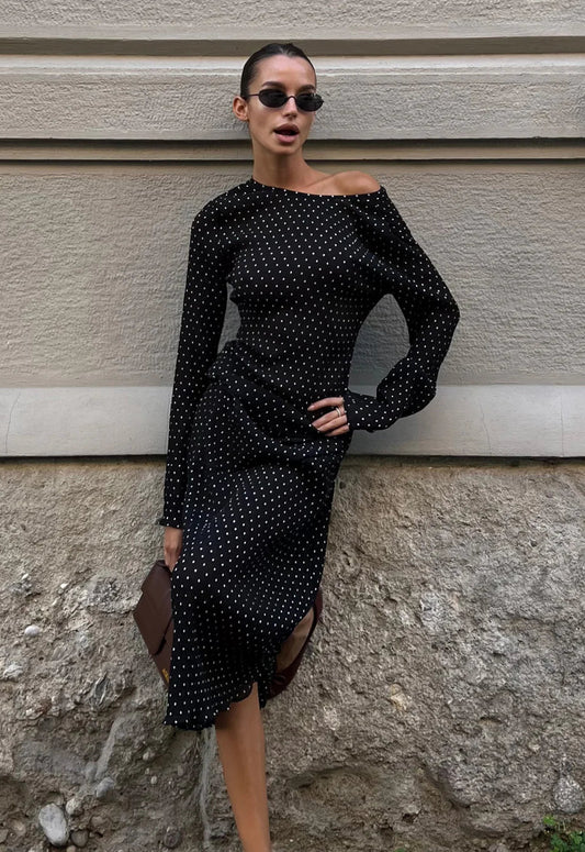 Haven maxi dress noir polka