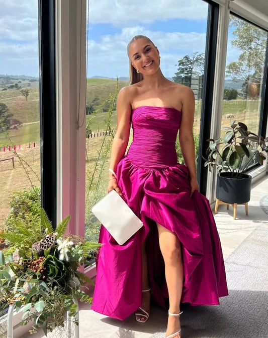 Violette bubble hem maxi dress deep magenta