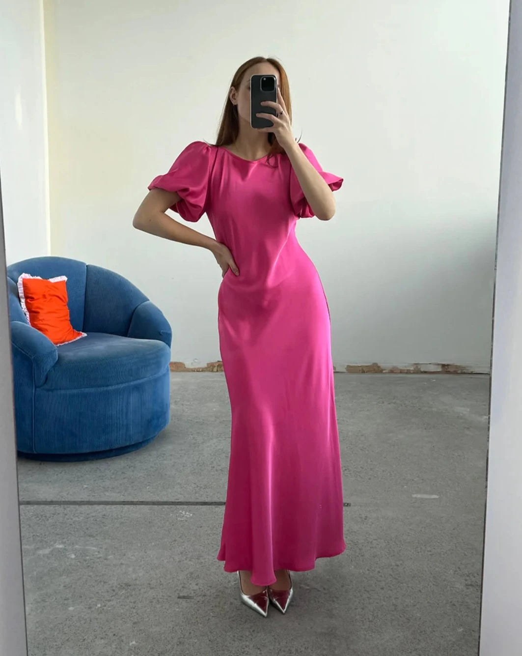 Kendall satin dress hot pink