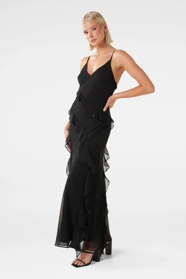 Poppy ruffle gown black