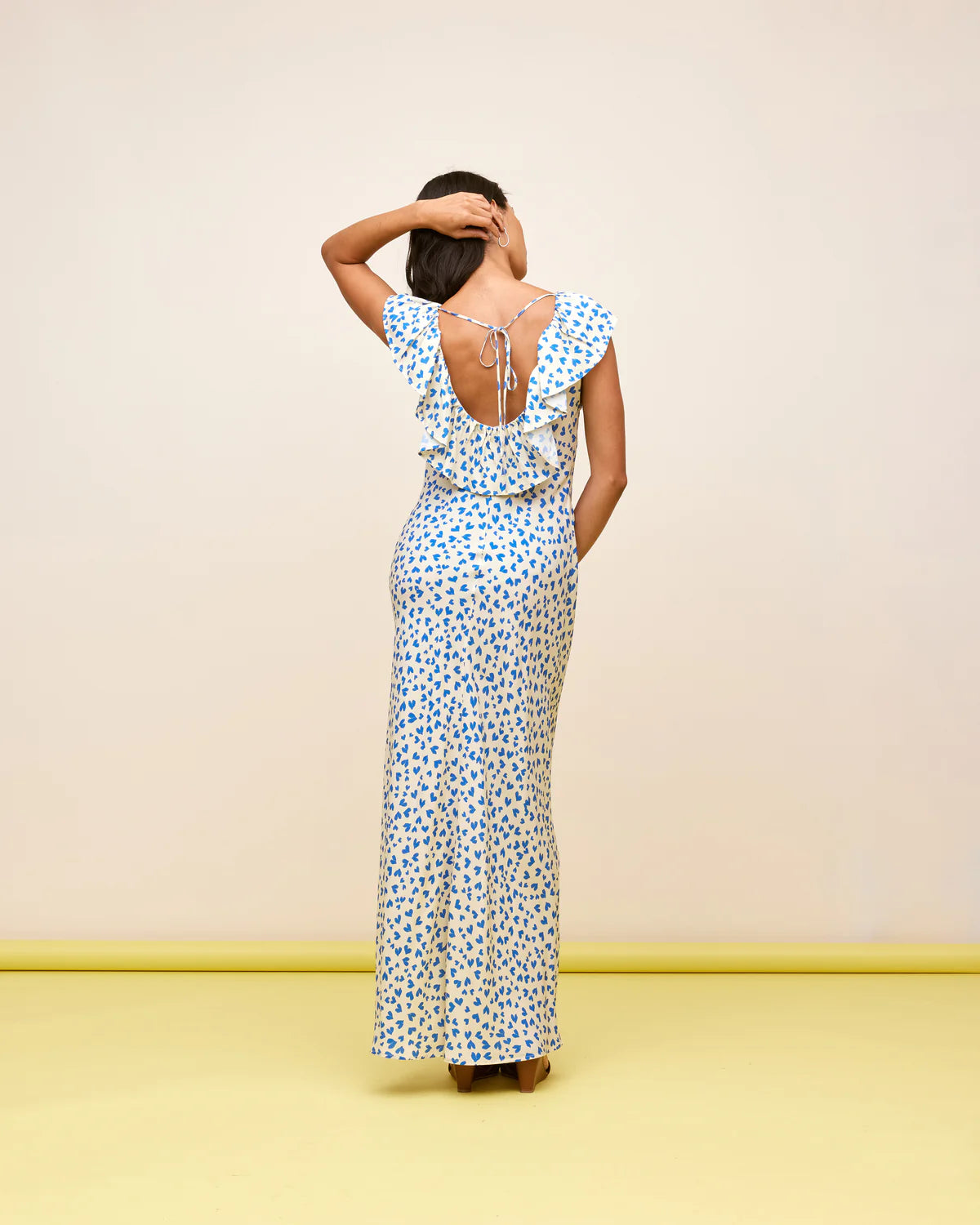 Hazel ruffle dress blue scatter hearts