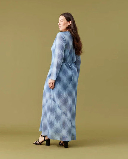 Madrid long sleeve dress blue tartan