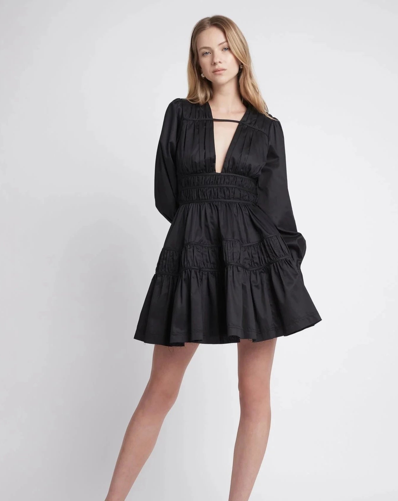 Fallingwater gather mini dress in black