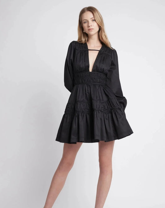Fallingwater gather mini dress in black