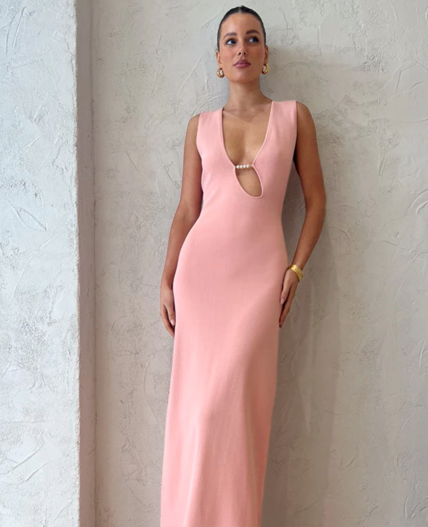 Kinetic beaded midi dress in pink