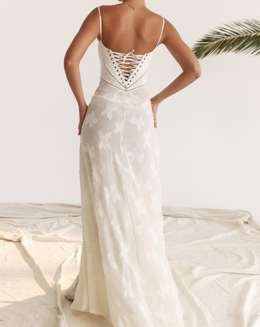 Seren vintage cream floral lace back maxi