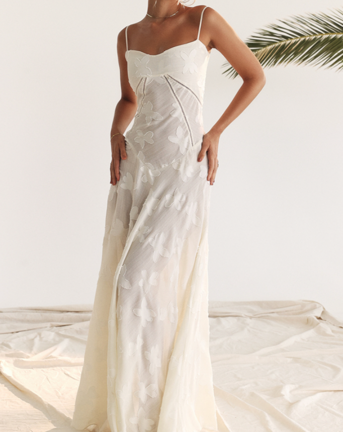 Seren vintage cream floral lace back maxi