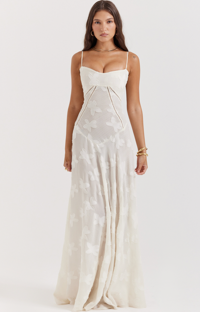 Seren vintage cream floral lace back maxi