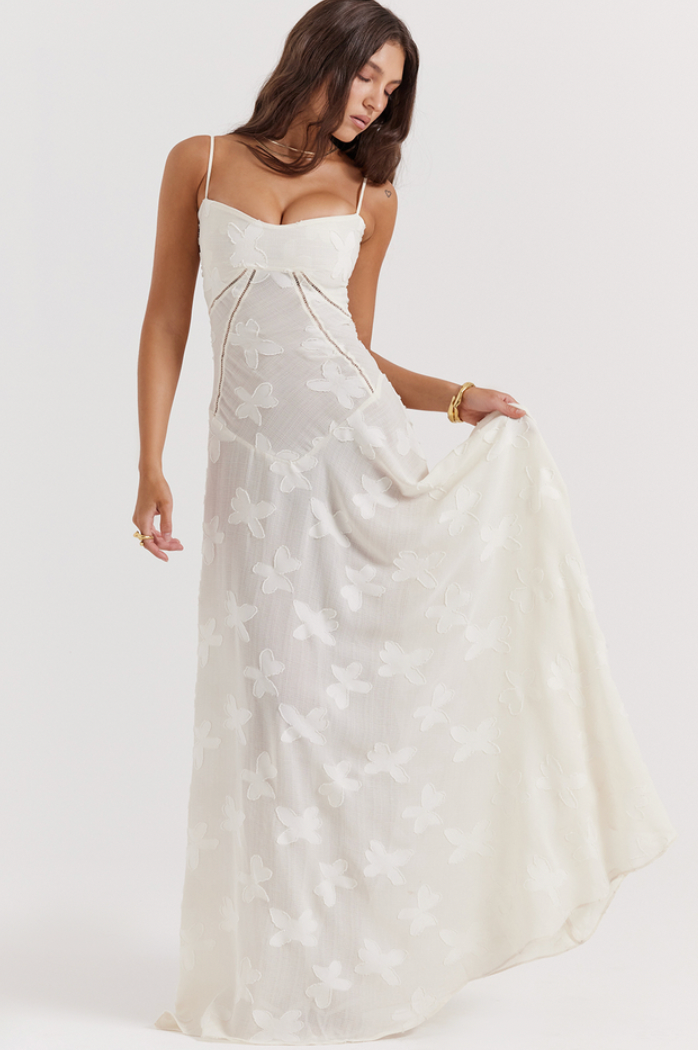 Seren vintage cream floral lace back maxi