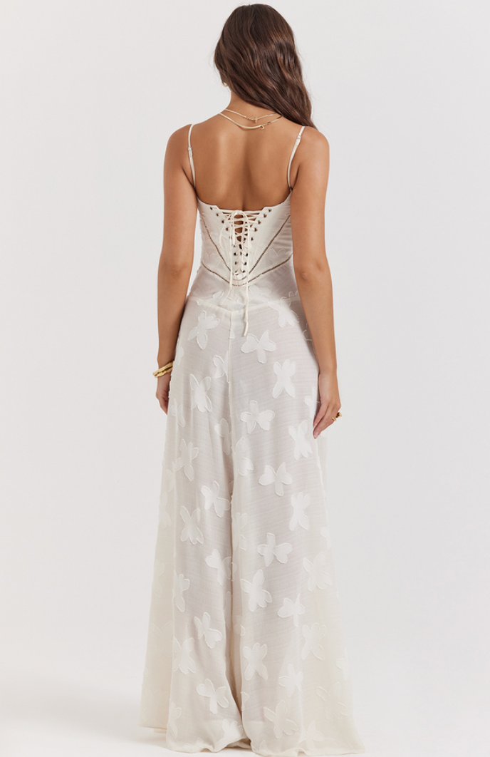 Seren vintage cream floral lace back maxi