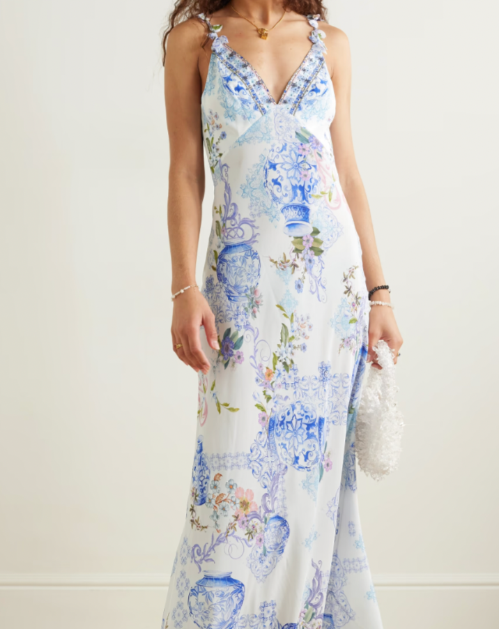 Paint Me Positano V neck bias slip dress