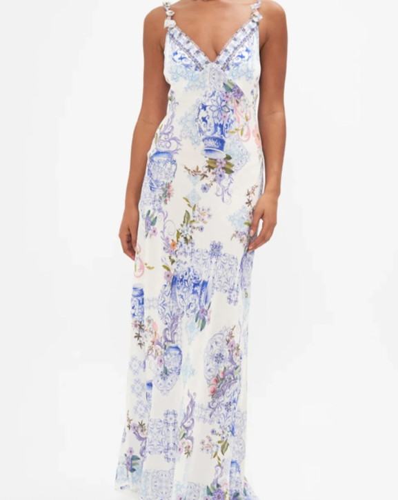 Paint Me Positano V neck bias slip dress