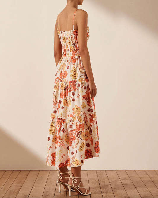 Kalani Shirred Tiered Midi Dress