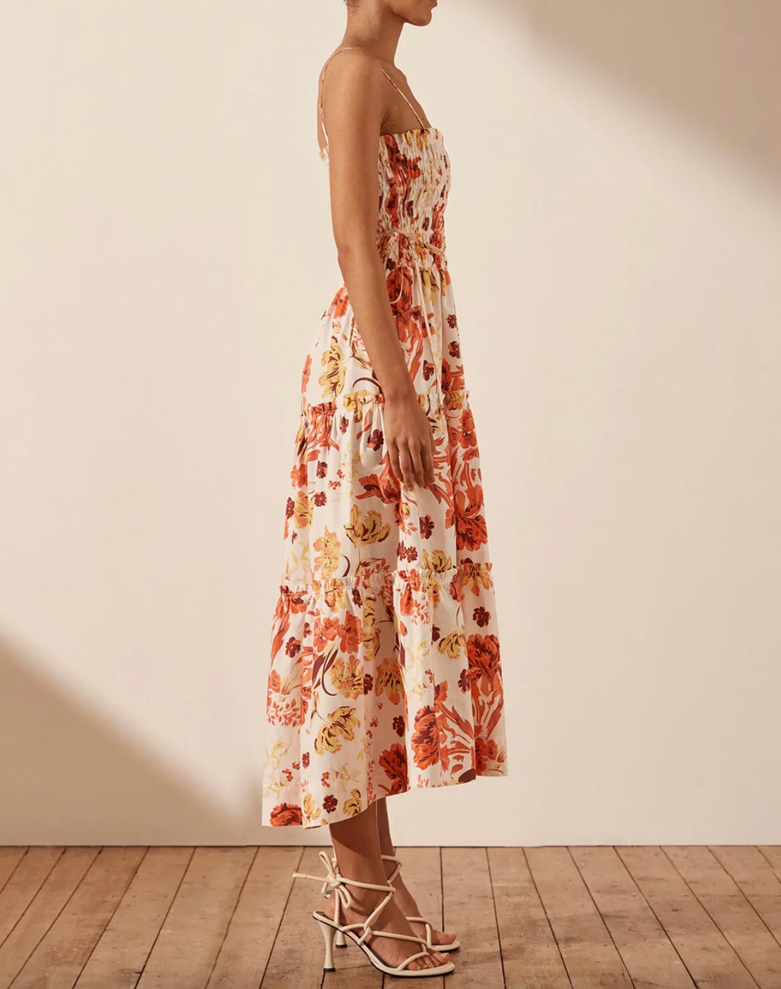 Kalani Shirred Tiered Midi Dress