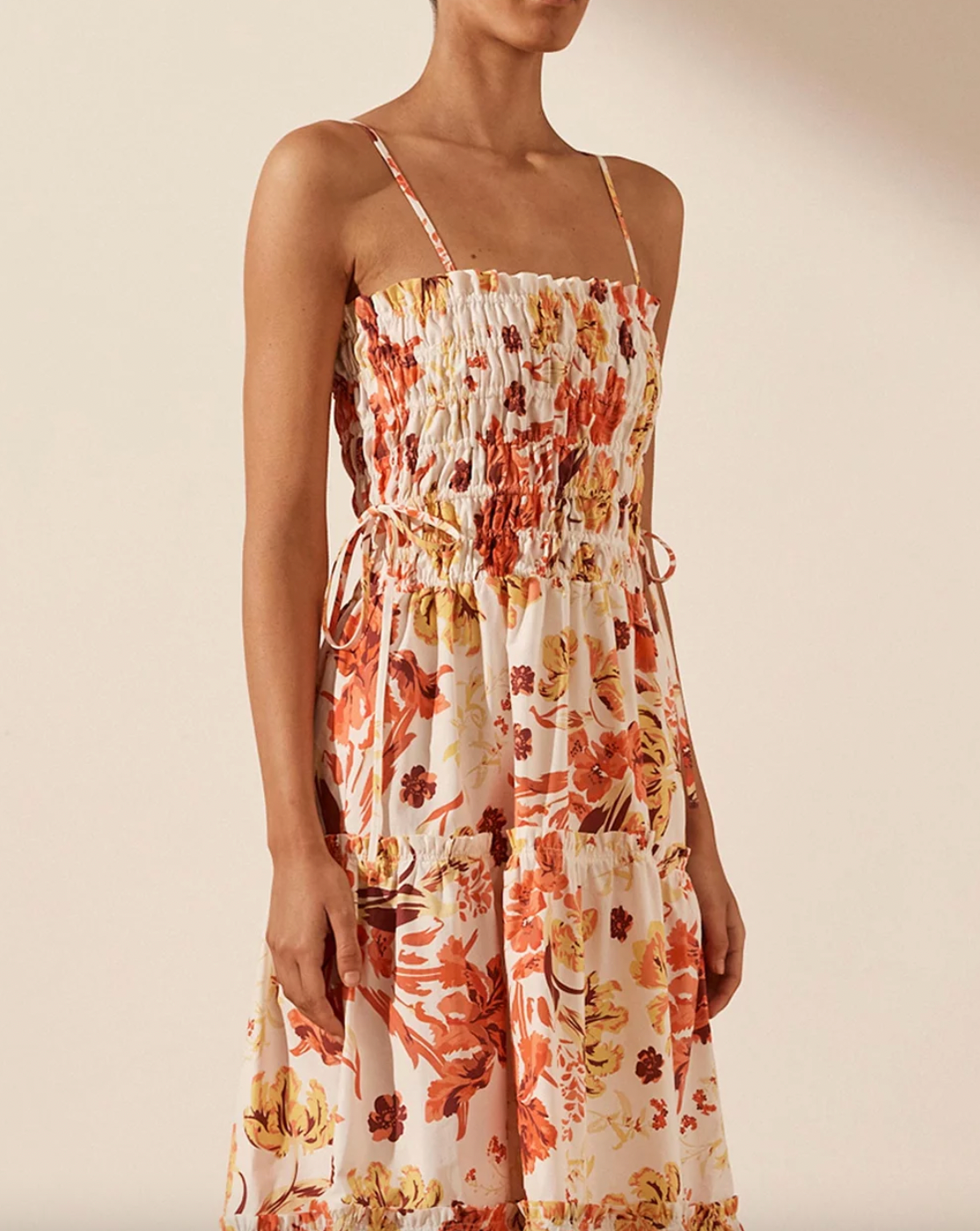 Kalani Shirred Tiered Midi Dress