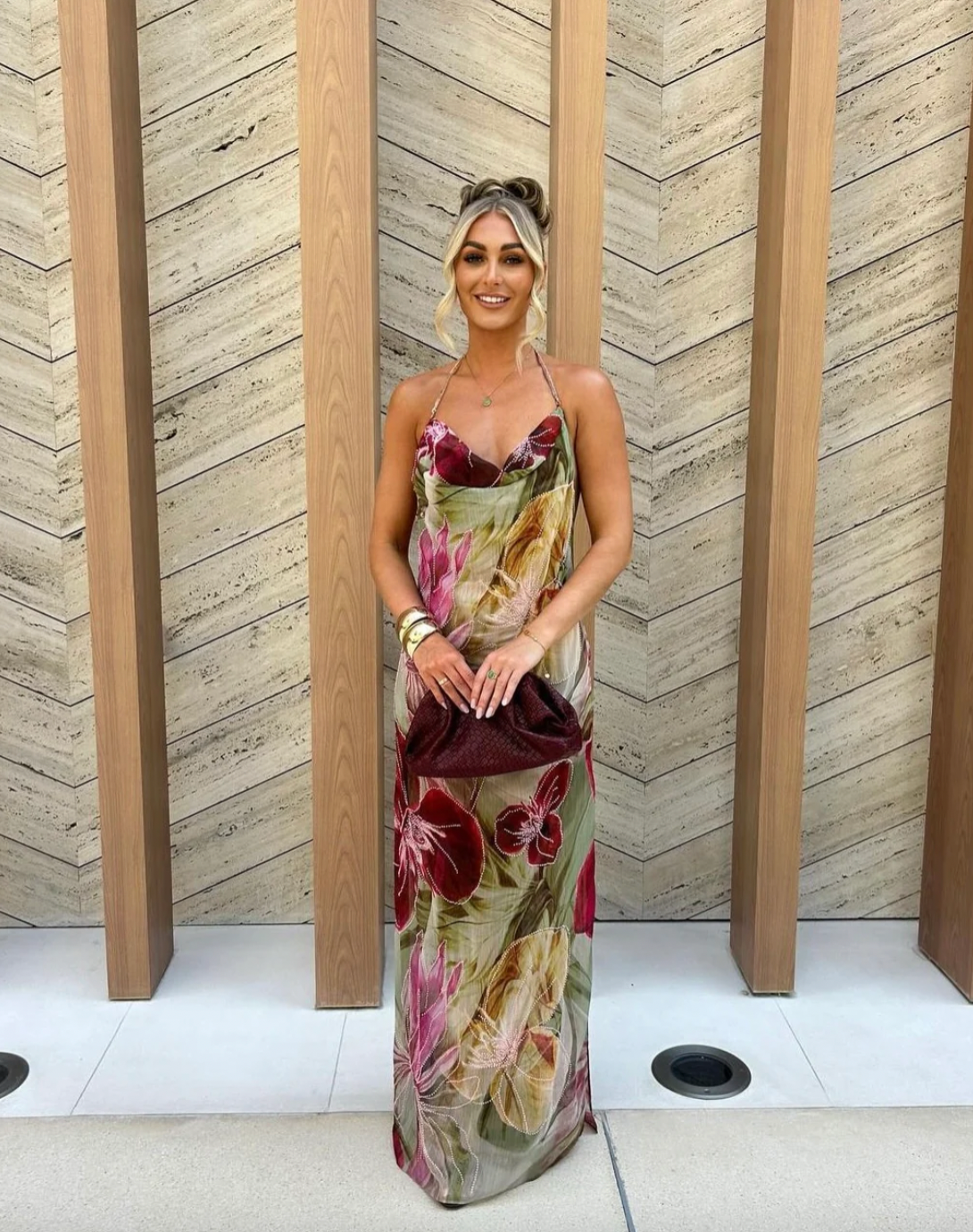 Dahlia Hand-Beaded Backless Chiffon maxi dress