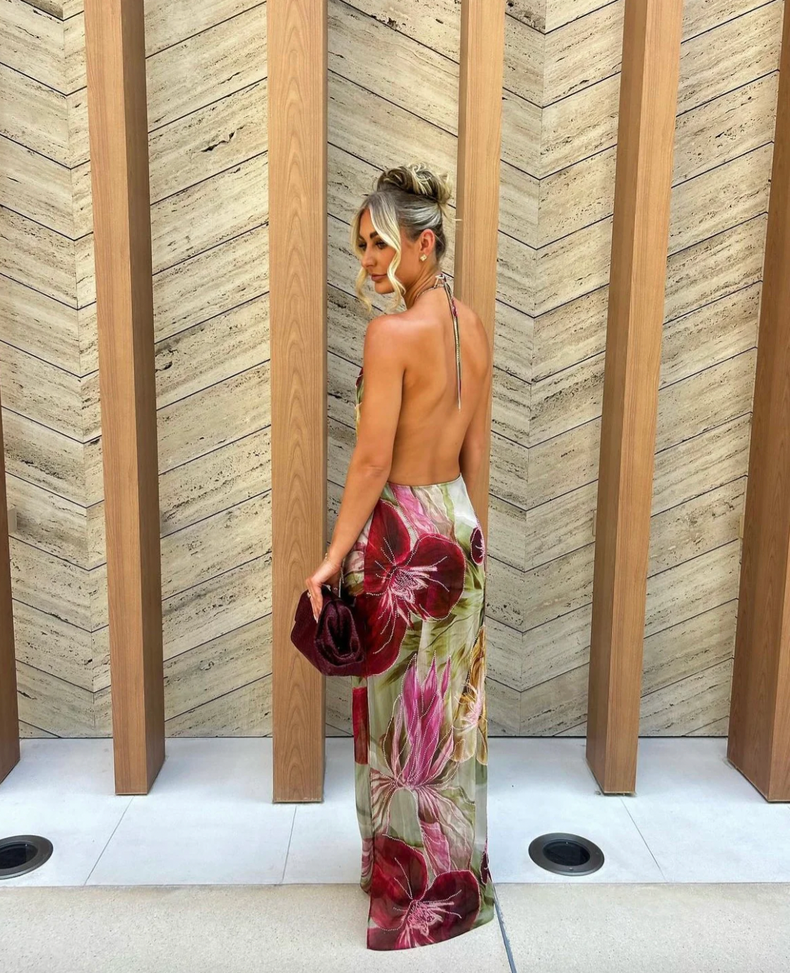 Dahlia Hand-Beaded Backless Chiffon maxi dress
