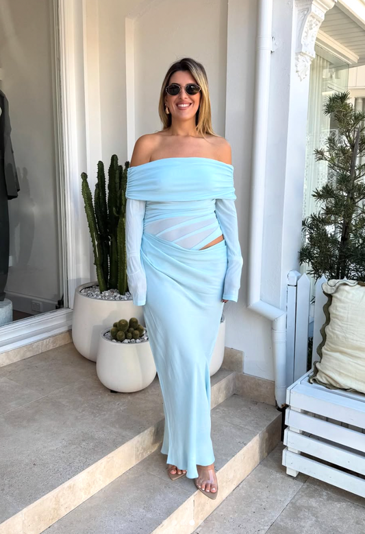 Yasmin off shoulder maxi dress baby blue