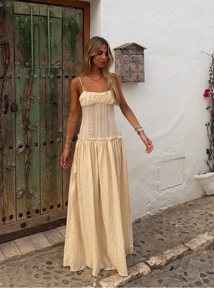white christmas dresses Juliette Drop Waist Maxi Dress Cream Modest and Flowy for Ramadan main image 0