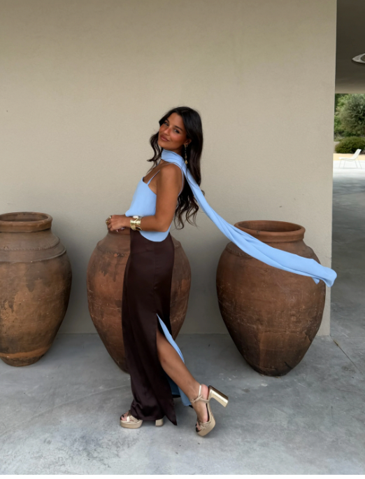 Joanna dress in brown and blue