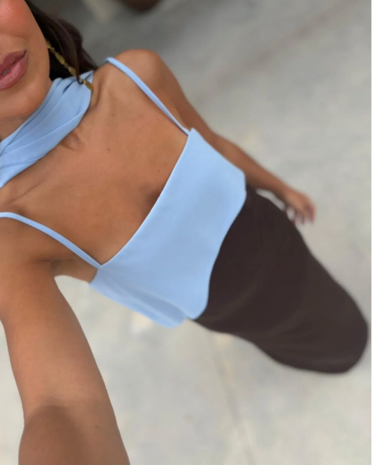 Joanna dress in brown and blue