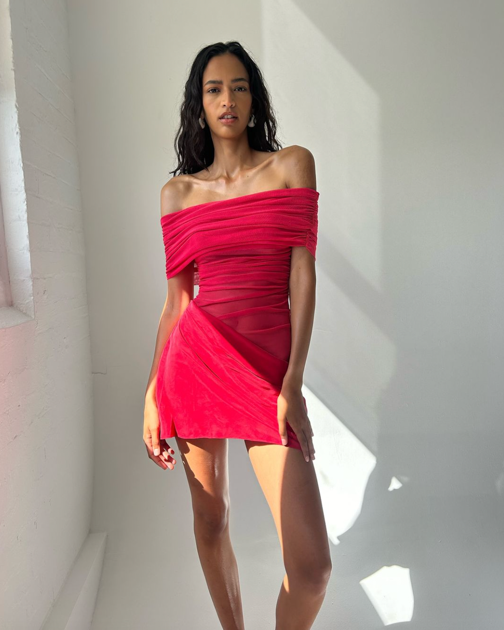 Nico off shoulder mini dress watermelon